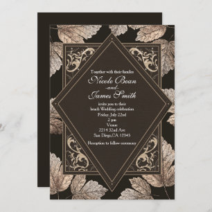 Invitation Brown foncé et bronze Feuilles Rustique automne In