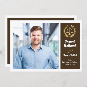 Invitation Brown & Gold Law School Photo Graduation Party