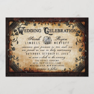 Invitation Brown gothique Halloween Skeletons Mariage Invitat