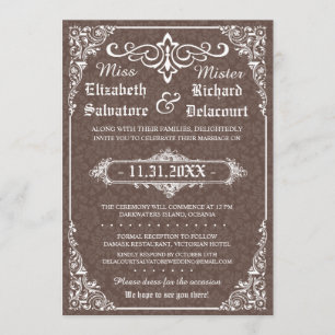 Invitation Brown gothique victorien Mariage damassé Invitatio