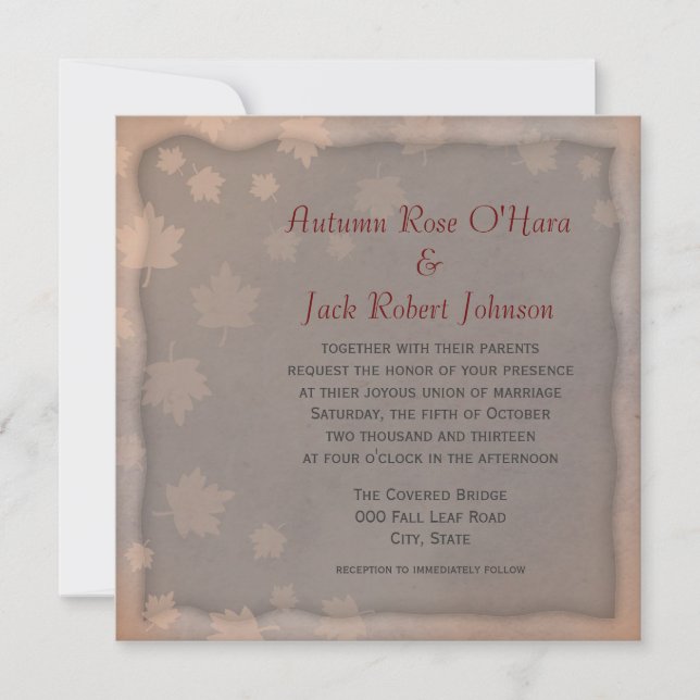 Invitation Brown gris chaud Automne Feuilles de mariage Invit (Devant)