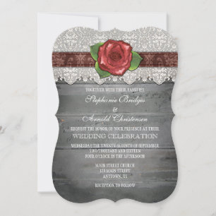Invitation Brown Gris Rustique Bois Rose Mariage Inviter