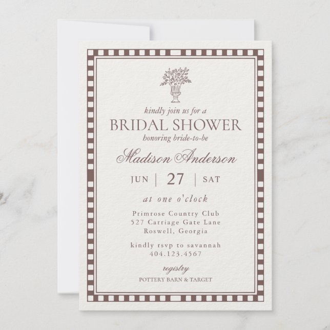 Invitation Brown Harlequin Checkered Bridal Shower (Devant)
