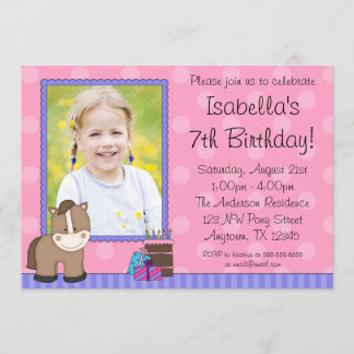 Invitation Brown Horse rose Pois Photo Anniversaire
