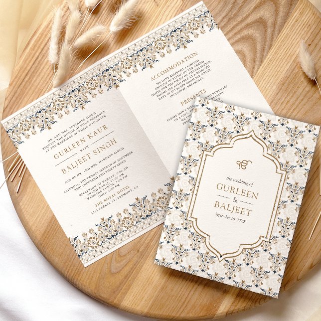 Invitation Brown Ikat All in One Anand Karaj Sikh Mariage (Créateur téléchargé)