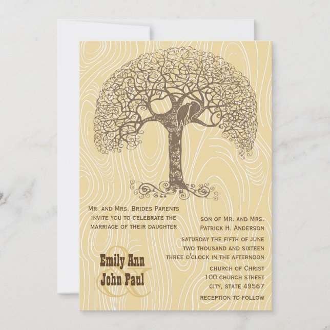 Invitation Brown Inséparable Tan Yellow Woodgrain Mariage (Devant)
