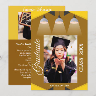 Invitation Brown & Jaune Spotlight College Graduation Grad