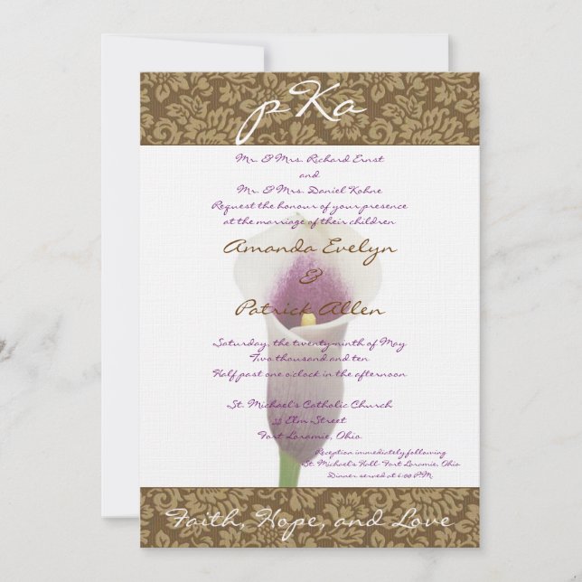 Invitation Brown Mariage damassé Inv. (Devant)