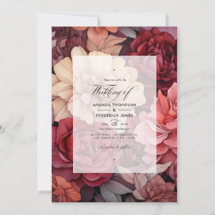 Invitation Brown, marron et Saumon Floral Mariage de automne