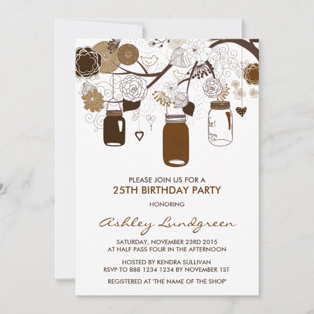 Invitation Brown Mason Jars Automne Anniversaire Fête Invitat (Devant)