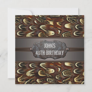 Invitation Brown Metal Feathers Mans fête du 40e anniversaire