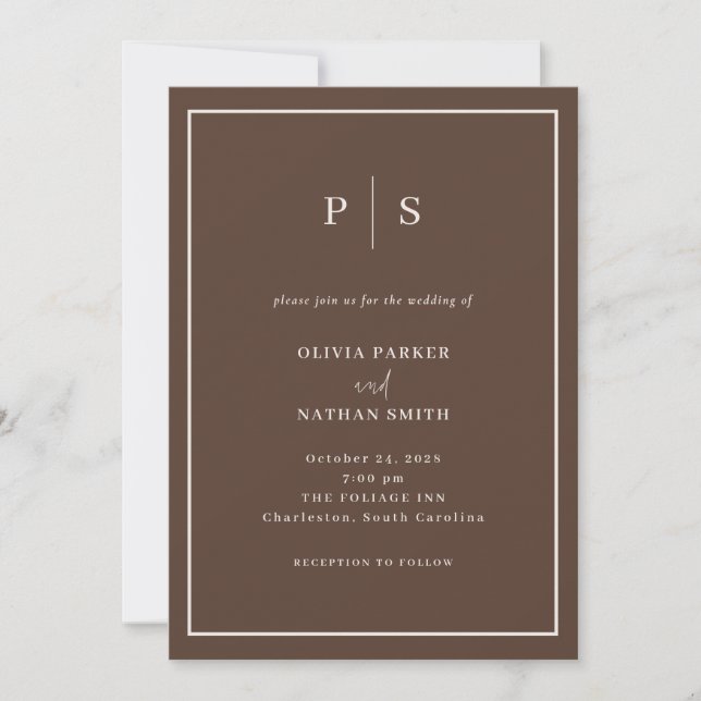 Invitation Brown Minimal and Chic Creamy White Border Wedding (Devant)