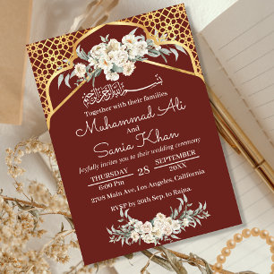 Invitation Brown minimal Floral Or musulman musulman Mariage