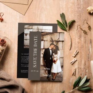 Invitation Brown minimaliste noir photo Mariage personnalisé