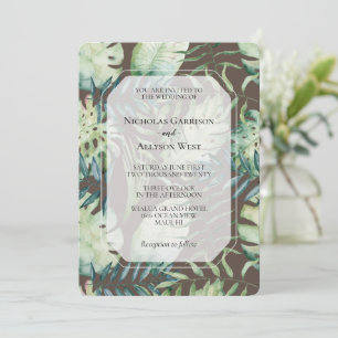 Invitation Brown Mint Tropical Green Feuille Mariage