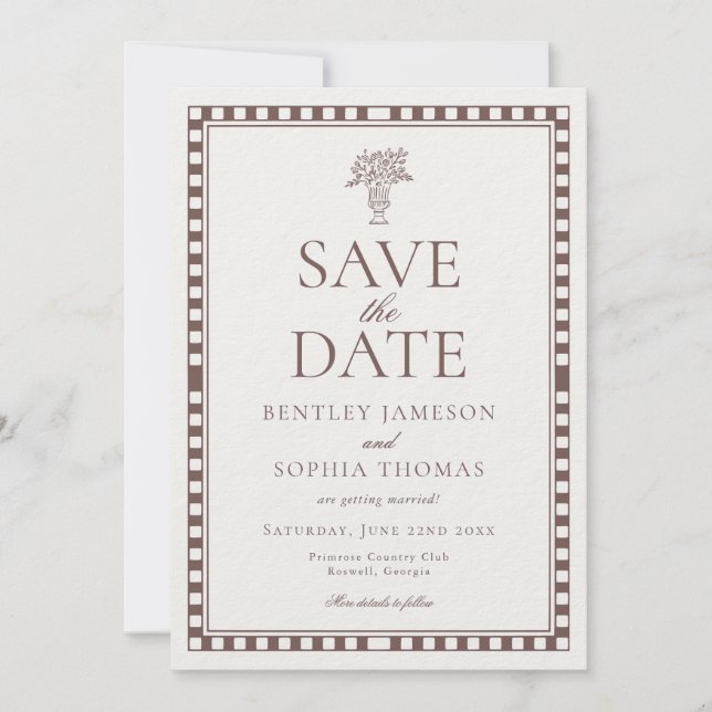 Invitation Brown Mocha Harlequin Checkered Save the Date (Devant)