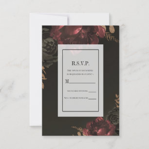 Invitation Brown Moody Dark Floral Gold Greenery Réponse RSVP