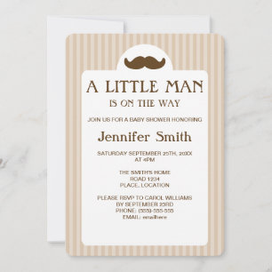 Invitation Brown Mustache Silhouette Petit Baby shower Homme
