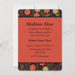 Invitation Brown Orange Floral Orange "Off To College" Invita