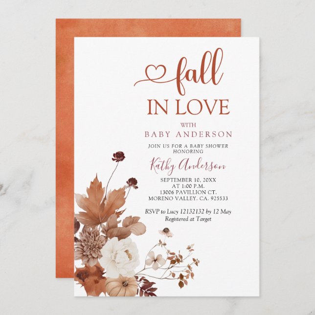 Invitation Brown Orange Wildflower Fall in Love Baby Shower (Devant / Derrière)