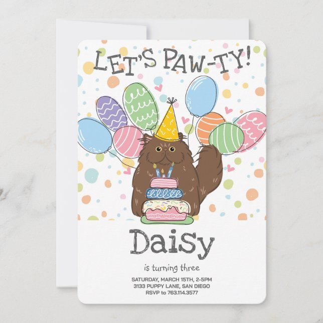 Invitation Brown Perse Chat Longhair fête d'anniversaire (Devant)