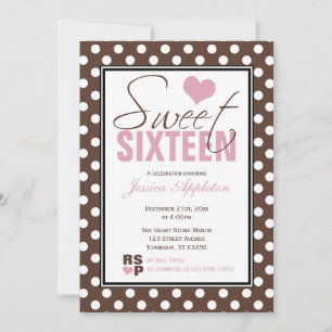 Invitation Brown Polka Dot rose Chevron Sweet sixteen