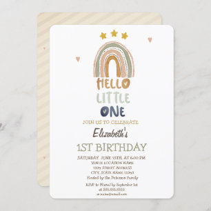 Invitation Brown Rainbow Stripes Hello Little One Birthday