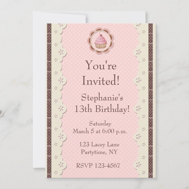 Invitation Brown rose d'anniversaire de dentelle (Devant)