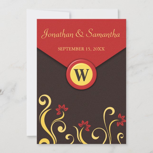 Invitation Brown Rouge Jaune Floral Fils Mariage Invite 7x5 (Devant)