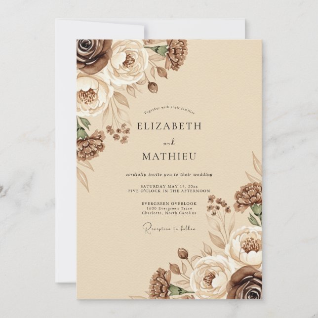 Invitation Brown Rustic Floral Wedding (Devant)