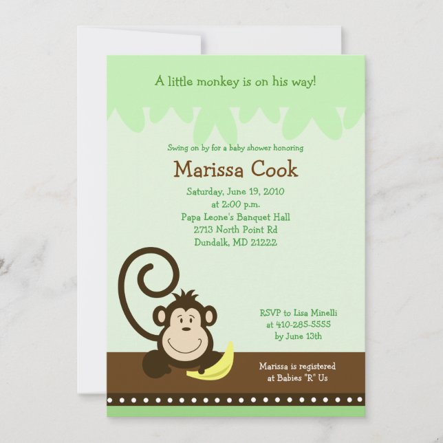 Invitation Brown Silly Monkey Jungle Boy Baby shower 5x7 (Devant)