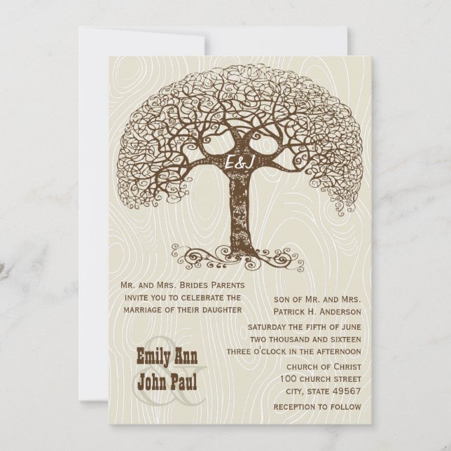Invitation Brown Swirl Tree Ivory Woodgrain Wedding Invitatio (Devant)