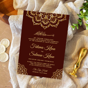 Invitation Brown traditionnel Motif or Mariage islamique