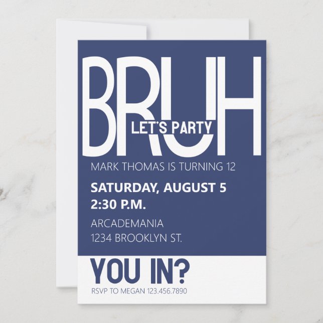 INVITATION BRUH ANNIVERSAIRE ADO BOY BLUE WHITE (Devant)