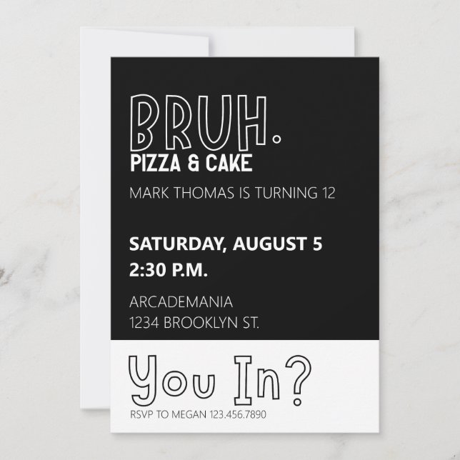 INVITATION BRUH ANNIVERSAIRE ADO GARÇON BLACK WHITE (Devant)