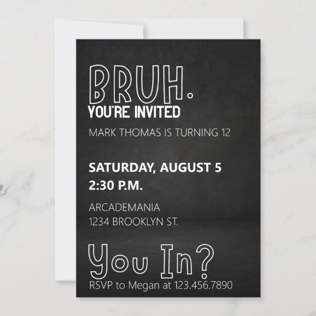 INVITATION BRUH ANNIVERSAIRE ADO GARÇON BLACK WHITE (Devant)