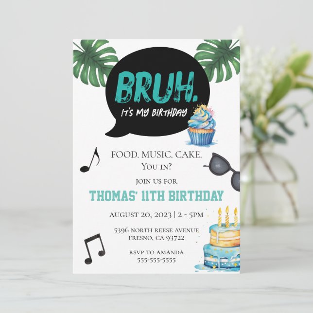 Invitation Bruh Boy Funny 11ème 12ème 13ème 14ème Ado Tween (Debout devant)