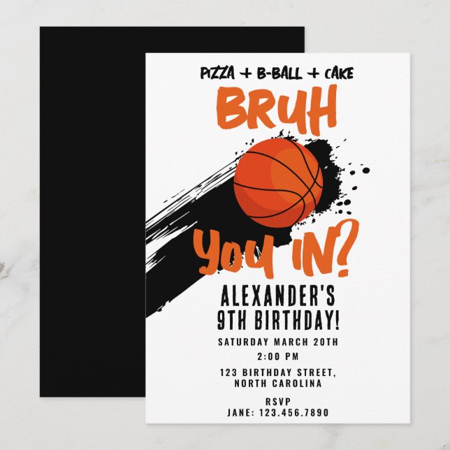 Invitation Bruh Boy's Birthday Teen Sports Basketball Game (Devant / Derrière)