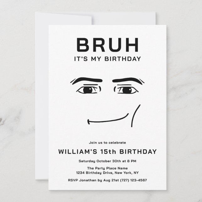 Invitation Bruh Funny Video Game Meme 15th Boy Birthday (Devant)