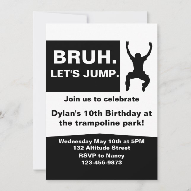 Invitation Bruh Let's Jump, Trampoline Party Invitation, do-i (Devant)