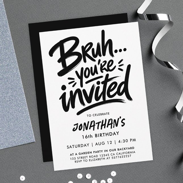 Invitation Bruh Moderne Typographie Cool Graffiti Script 16èm (Créateur téléchargé)