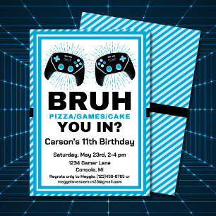 Invitation Bruh Personnalisé Gamer Pizza Party Anniversaire