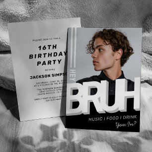 Invitation BRUH Photo Adolescent Fête d'anniversaire
