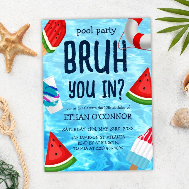 Invitation Bruh Pool Party Boy Anniversaire (Bruh Boy Pool Party Birthday Invitation)