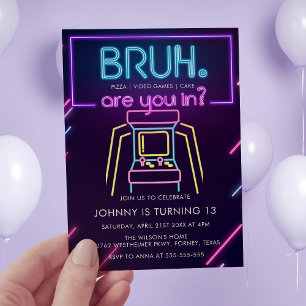 Invitation Bruh, Tu Es Dans ? Neon Arcade Jeux Vidéo Garçon A
