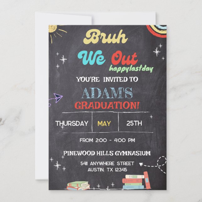 Invitation Bruh We Out Chalkboard pré k Graduation (Devant)