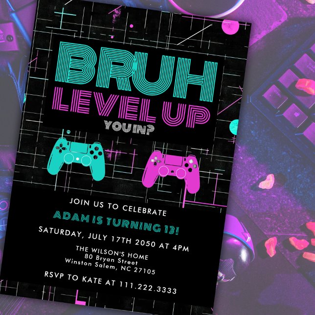 Invitation Bruh You In? Arcade Video Games Boy Cool Birthday  (Créateur téléchargé)