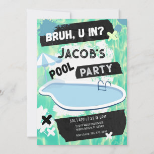 Invitation Bruh You In Pool Party Ado Garçon Anniversaire