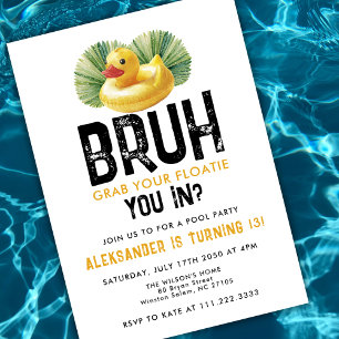 Invitation Bruh You In Pool Party Funny Duck Boy Anniversaire