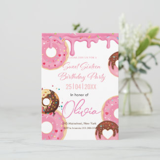 Invitation Bruine rose beignets sweet sixteen anniversaire